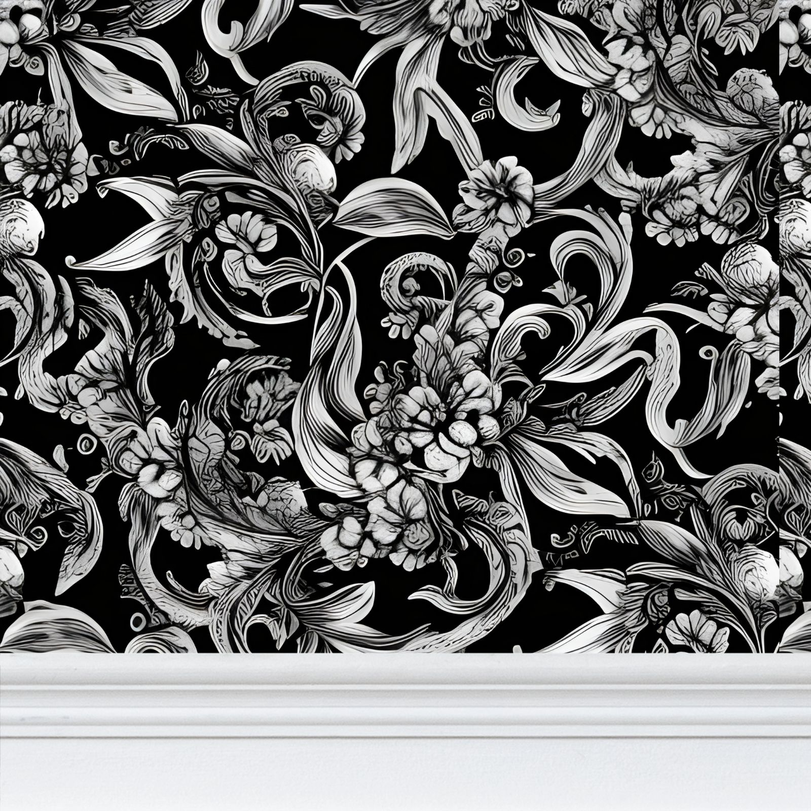 Vintage style floral black and white. 1900