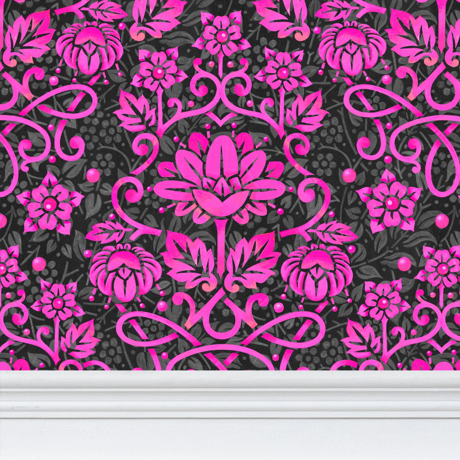 Hot Pink Damask Filigree Wallpaper