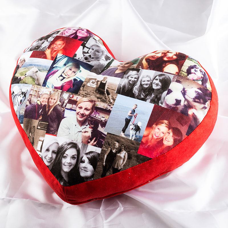 Heart Photo Cushion Personalised with Optional Text Available in 3 sizes 