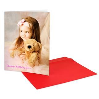 Tarjeta de felicitacion a4 con foto nina y osito