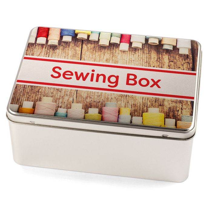 personalized sewing box printed with custom message