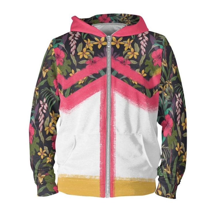 Jungle pattern hoodie pink trim