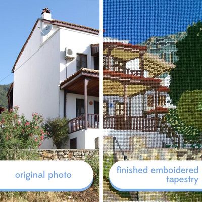 Printed tapestry and completed image comparison