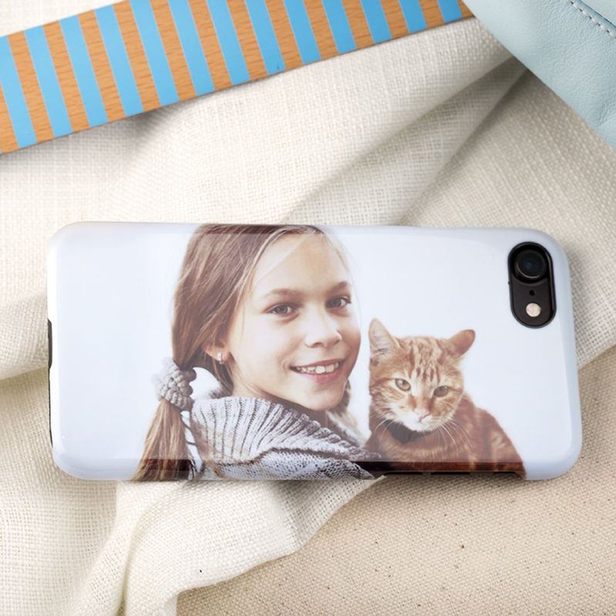 iPhone 8 or iPhone 7 case personalised with child and cat picture