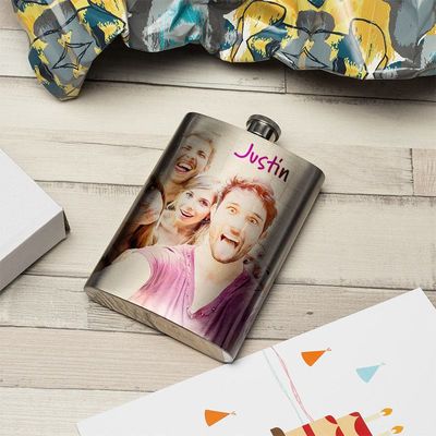 Print on metal photo and name personalised Hip flask