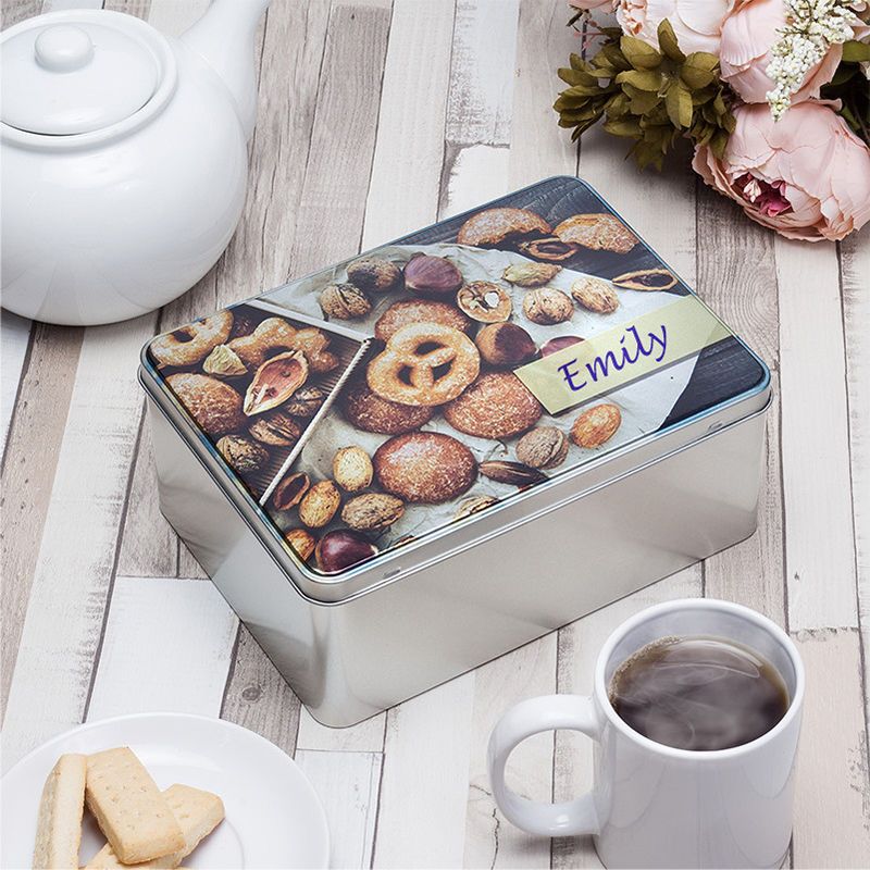 Biscuit tin personalised with your photo and text