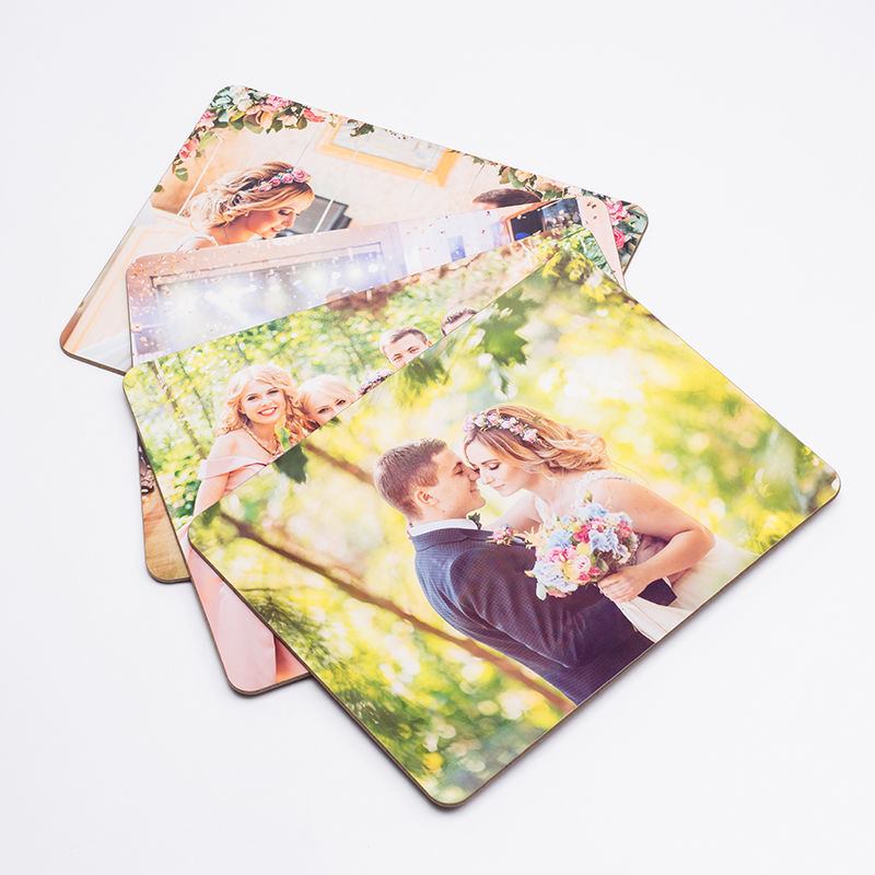 Personalised PHOTO Placemat & Coaster Set MDF Glossy Wood Text Your Picture 