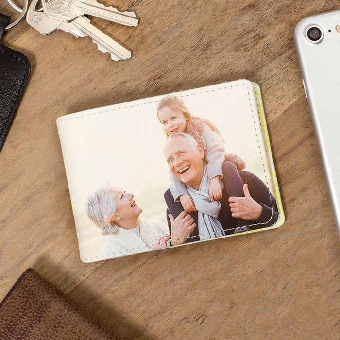 personalised leather card holder family photo