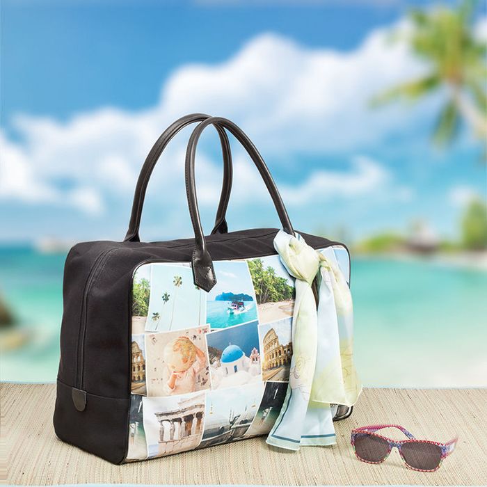 custom made travel tote bag Monogrammed Set go essentials. Tropical Palm Tree Personalized Beach