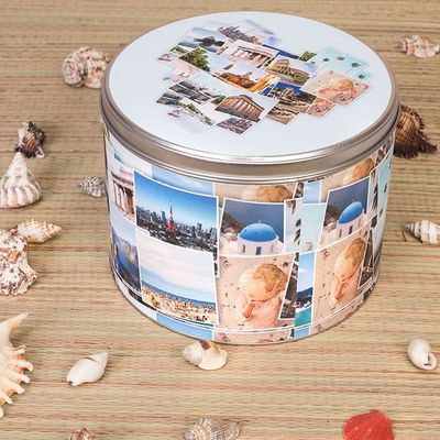 Round Photo printed Tin holiday montage