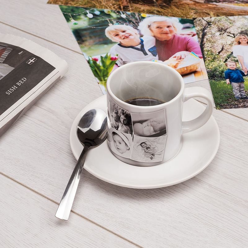 Photo montage printed cups with saucer