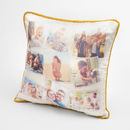 Photo montage travel design luxury silk cushion gold cord