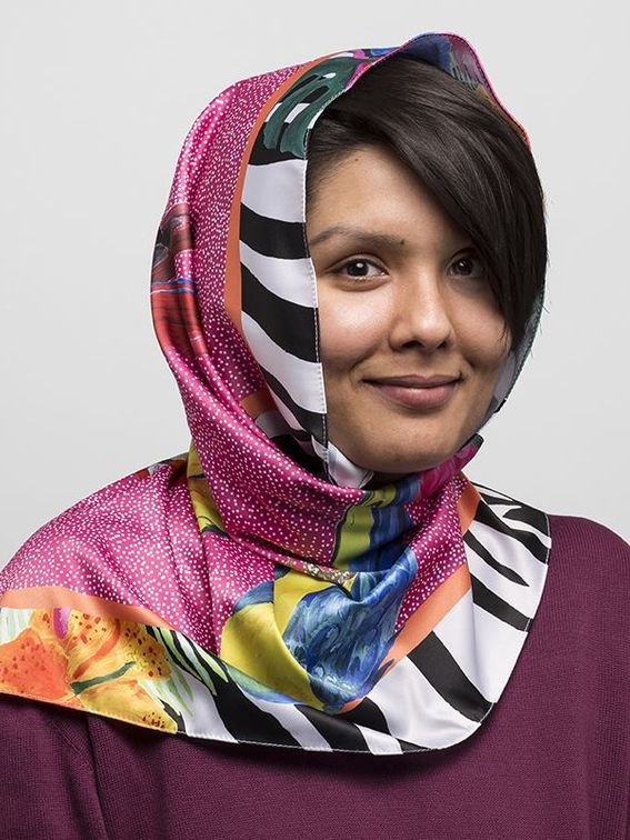 custom hijab with vibrant tropical print