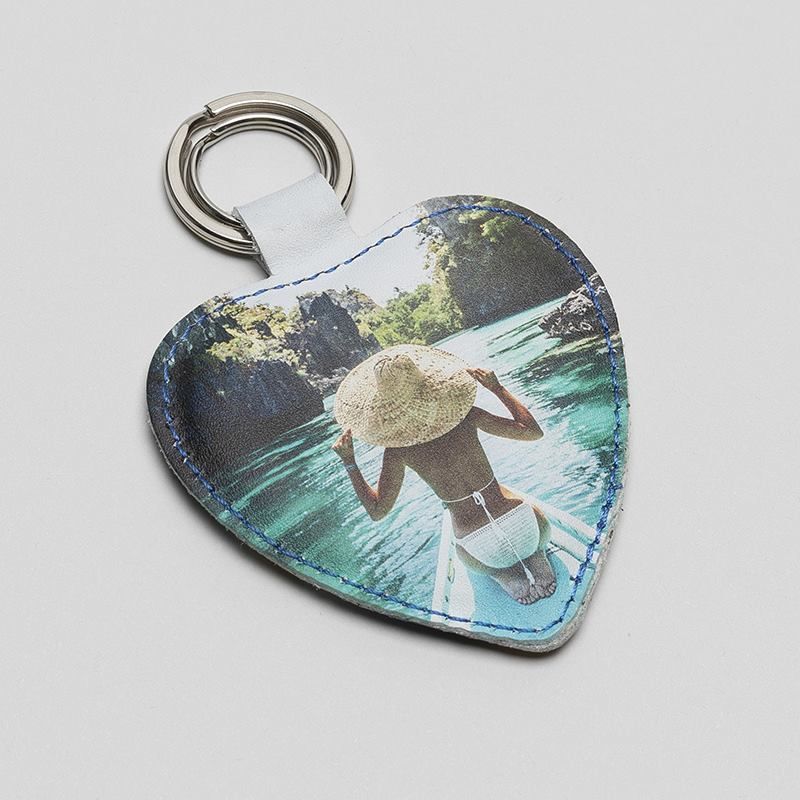 Faux Leather Cow Print Heart Shaped Keychain