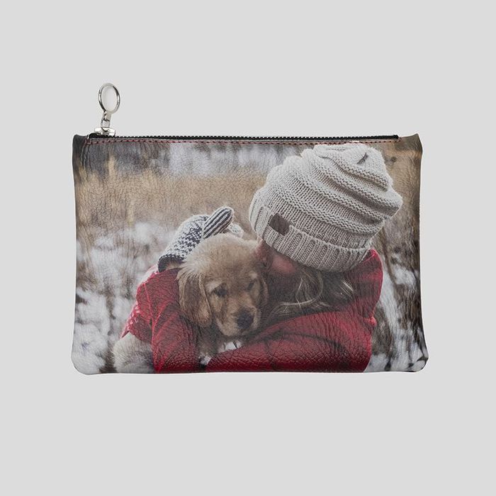 personalised leather photo clutch bag