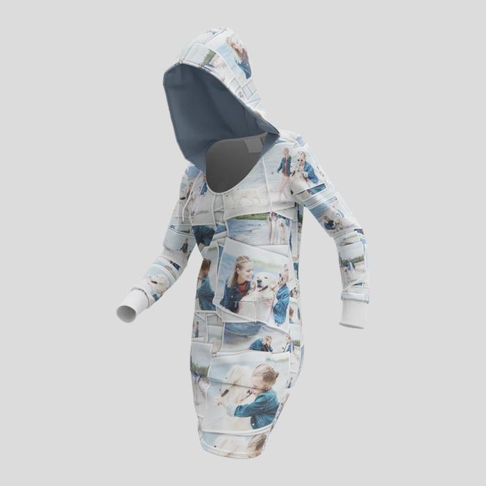 jersey dress with hood Black jersey hooded dress with a metal visible corset belt