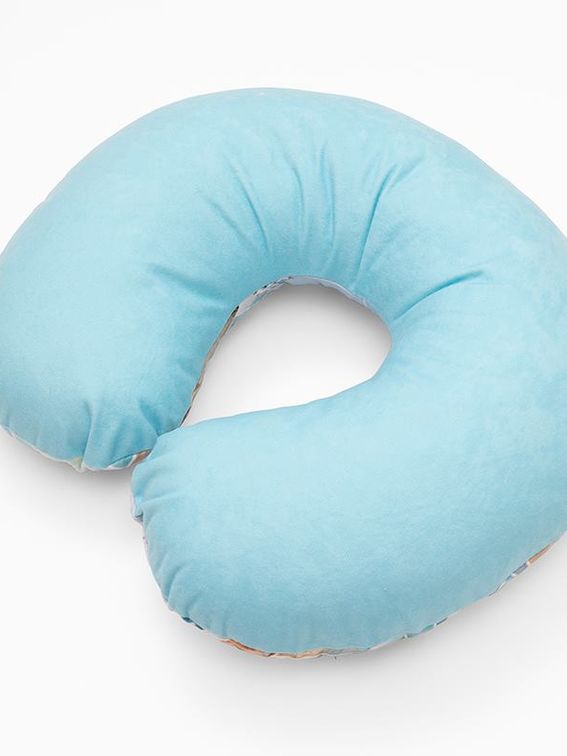 blue back of travel pillows for airplanes