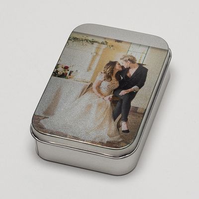 Custom Personalized White Metal Mint Tins Favors with Hinged Lid