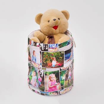 spielzeugsack bedruckt mit fotocollage als geschenk für babys