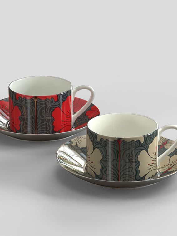 printed cups with saucers