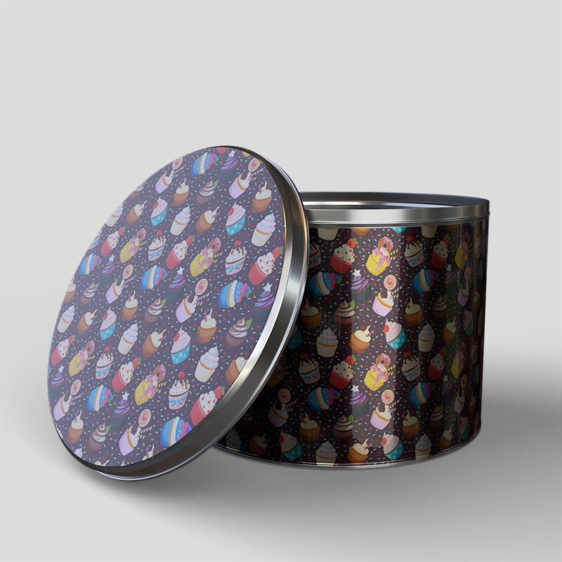 Boîte en métal ronde avec design