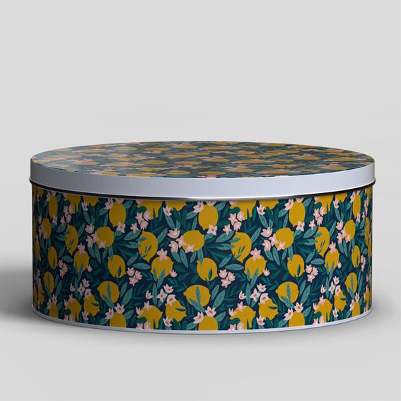 details of round metal tins