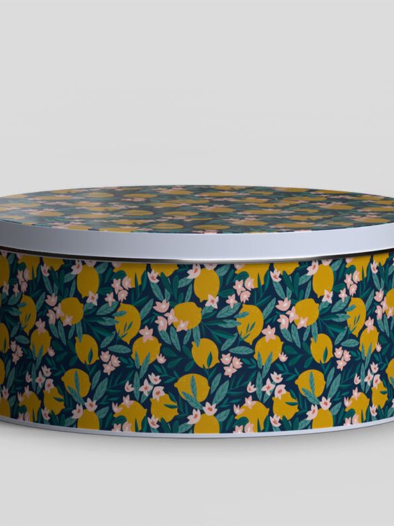 details of round metal tins