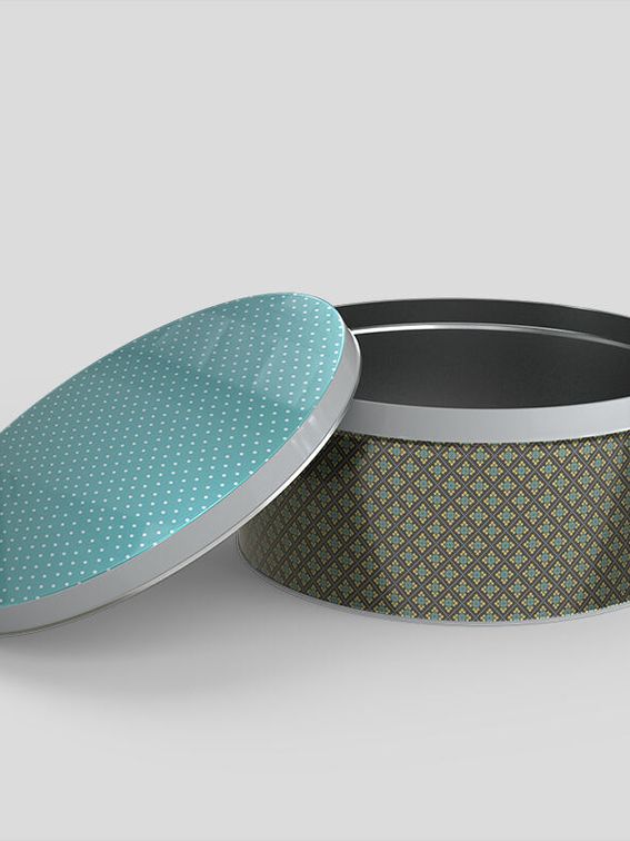 details of round metal tins