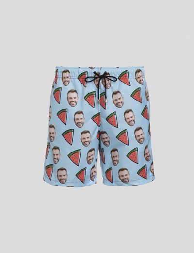 face on swim shorts