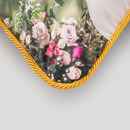 silk pillows with photo collage and honey gold rope braid trim