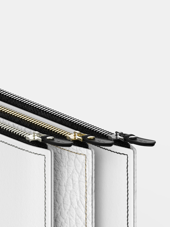 opzioni di zip su pochette in pelle personalizzata