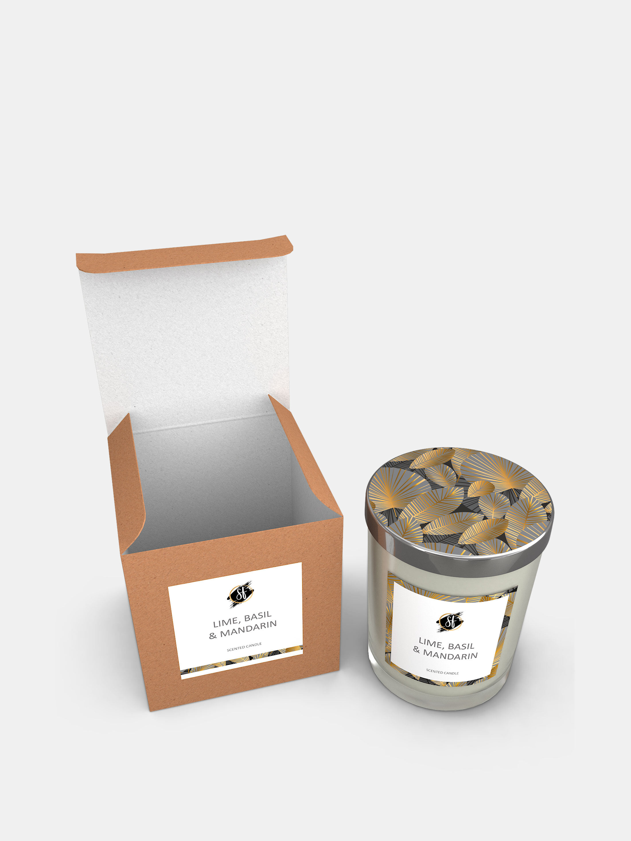 velas en vaso de cristal personalizadas y caja de carton