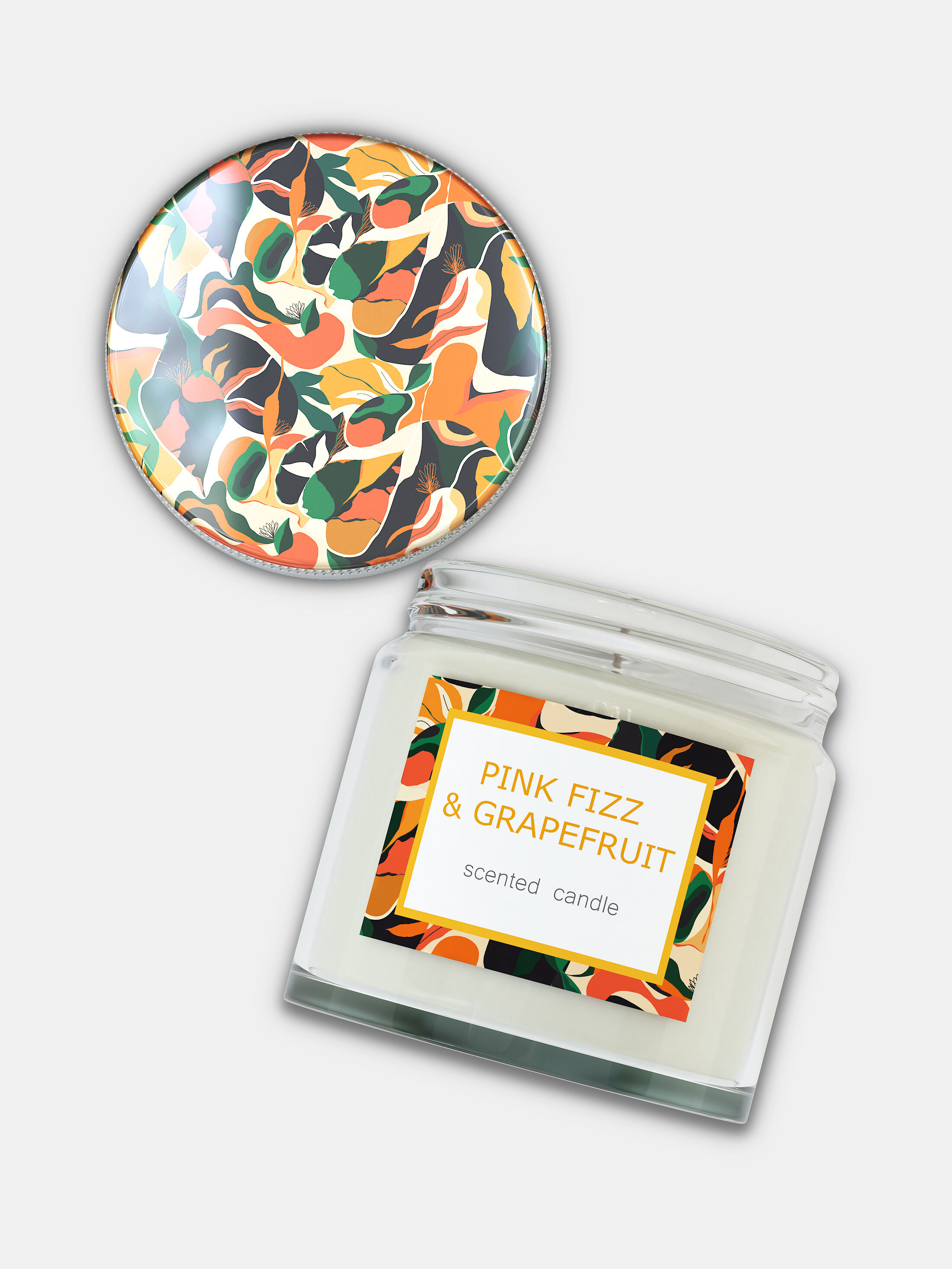 vela aromatica con adhesivo y tapa personalizada