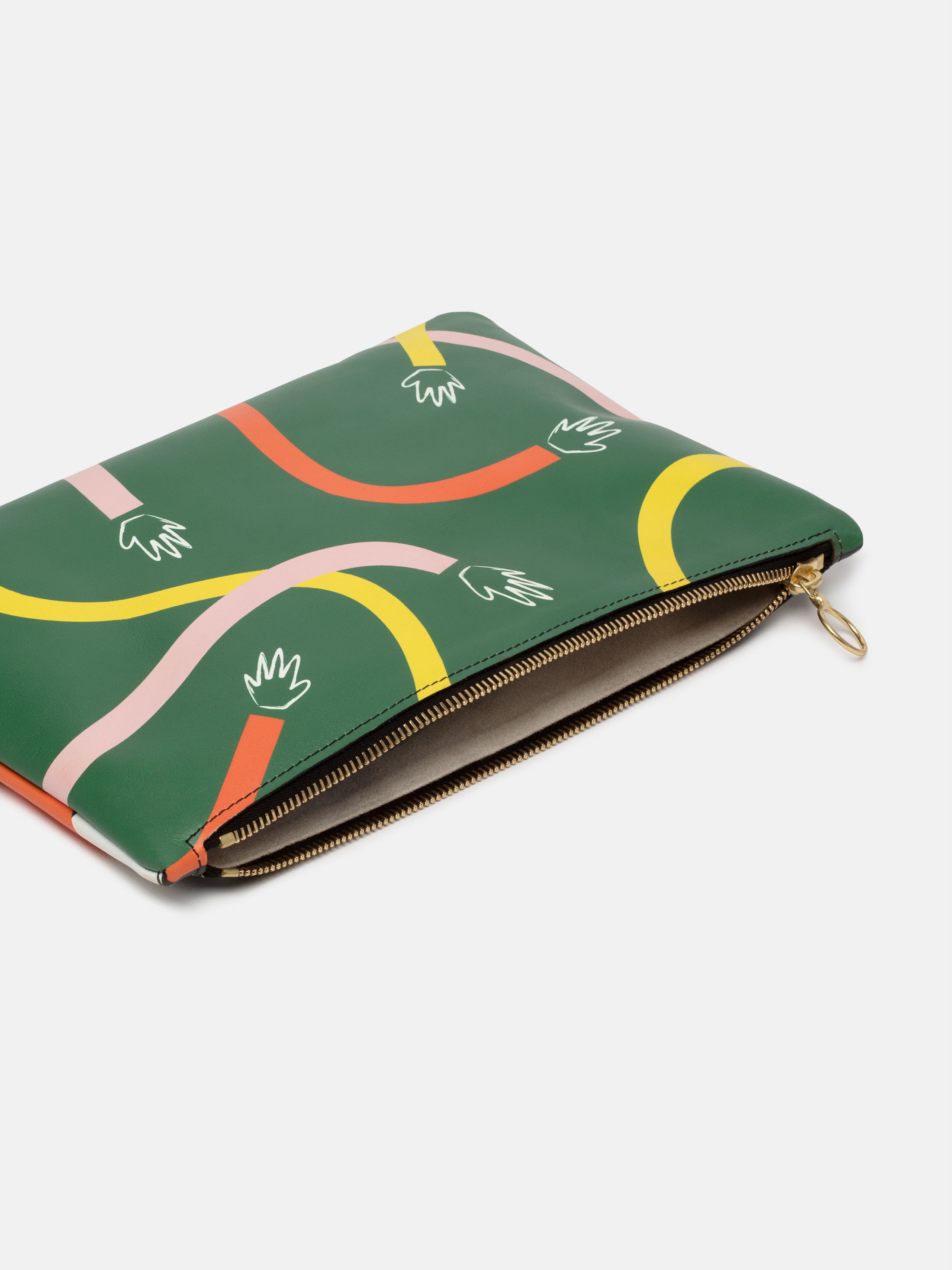 custom leather clutch zip detailing