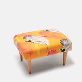 custom footstool with bird and flower design