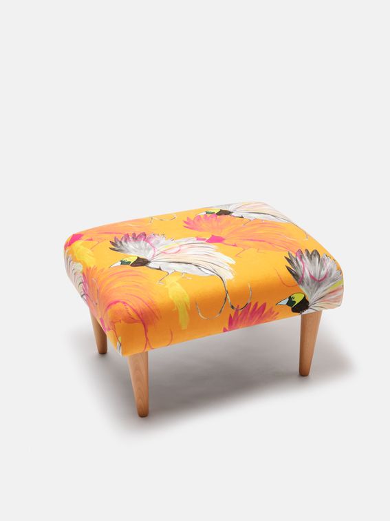 custom footstool with bird and flower design