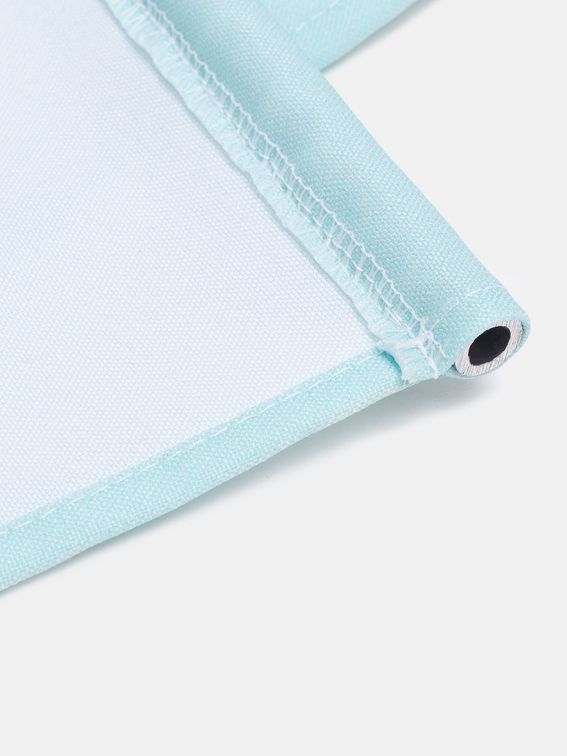 close up details of aluminium poles sewn into the wall hangings