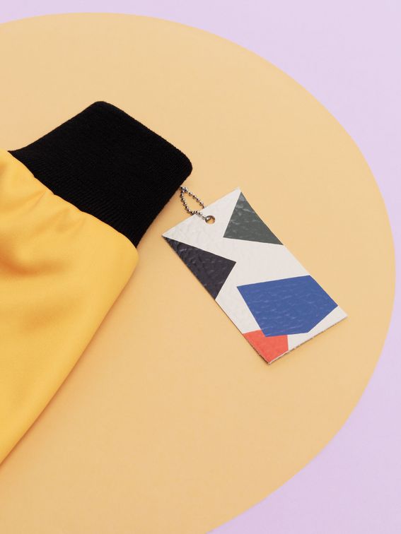 Leather tag on table