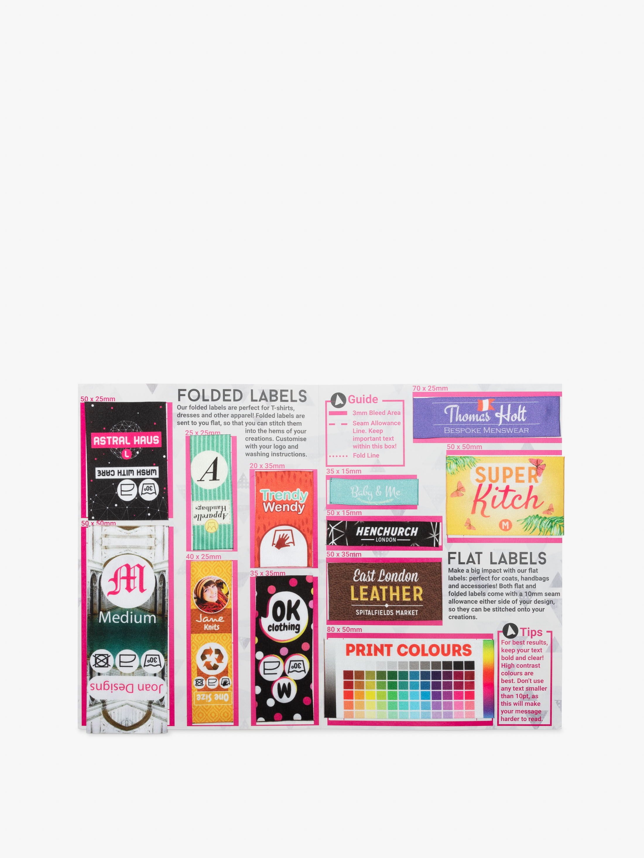 campionario test di stampa etichette abiti full colour