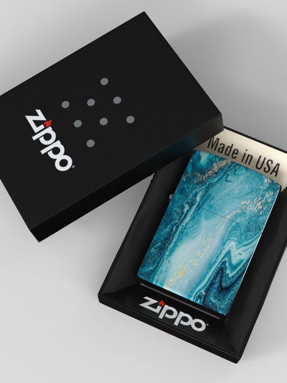 egendesignad zippotändare med presentförpackning