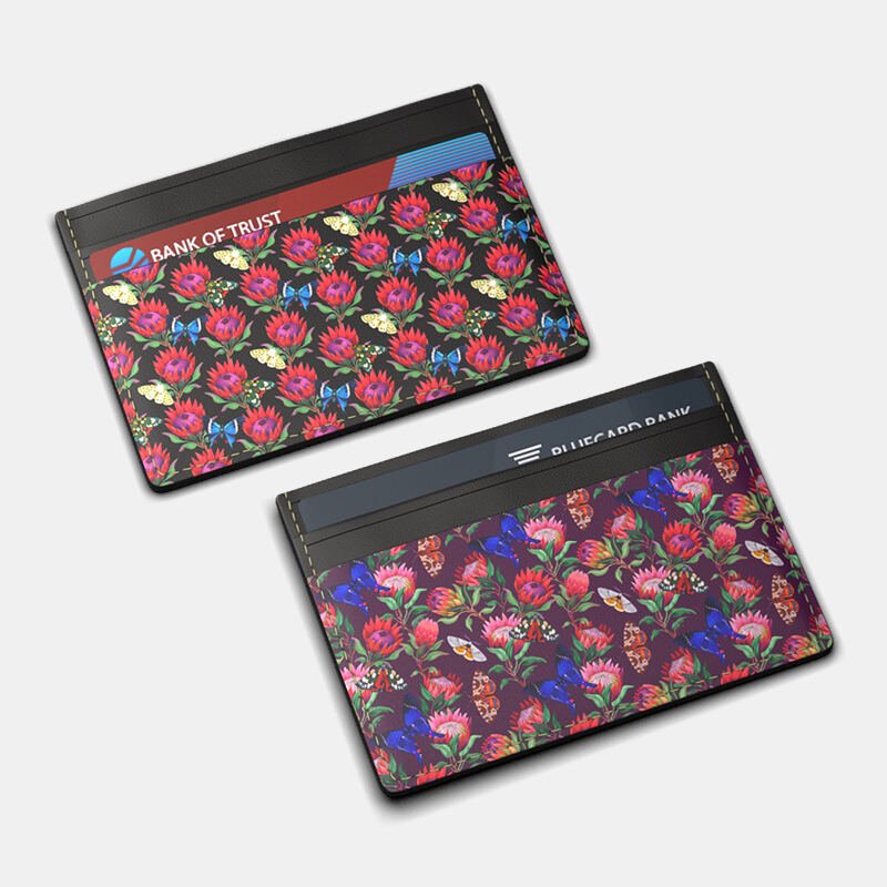 Porte-carte en cuir avec design floral