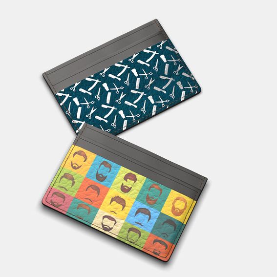 close up of custom card holder stitching details