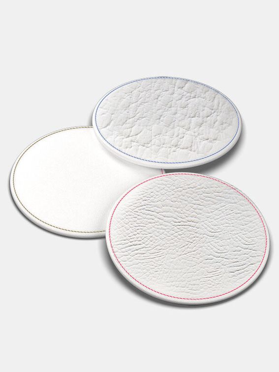 hand stitched leather coasters
