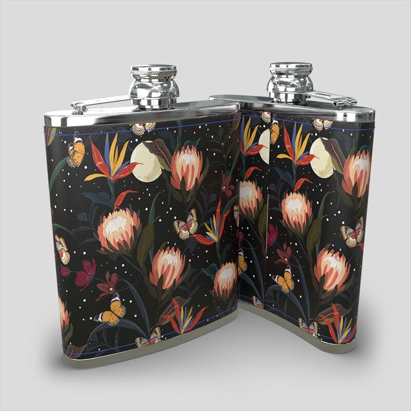 front and back of custom hip flask