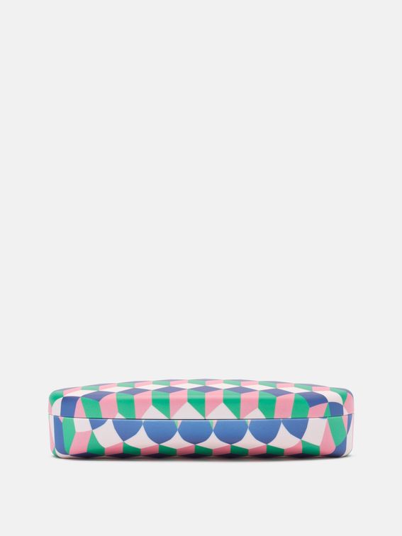 close up details of custom glasses case where felt lining meets the case