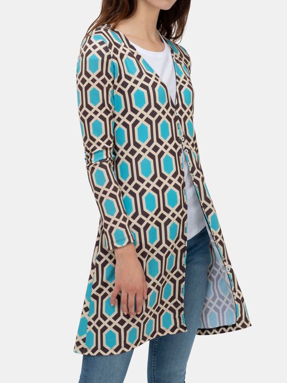 custom long printed cardigan