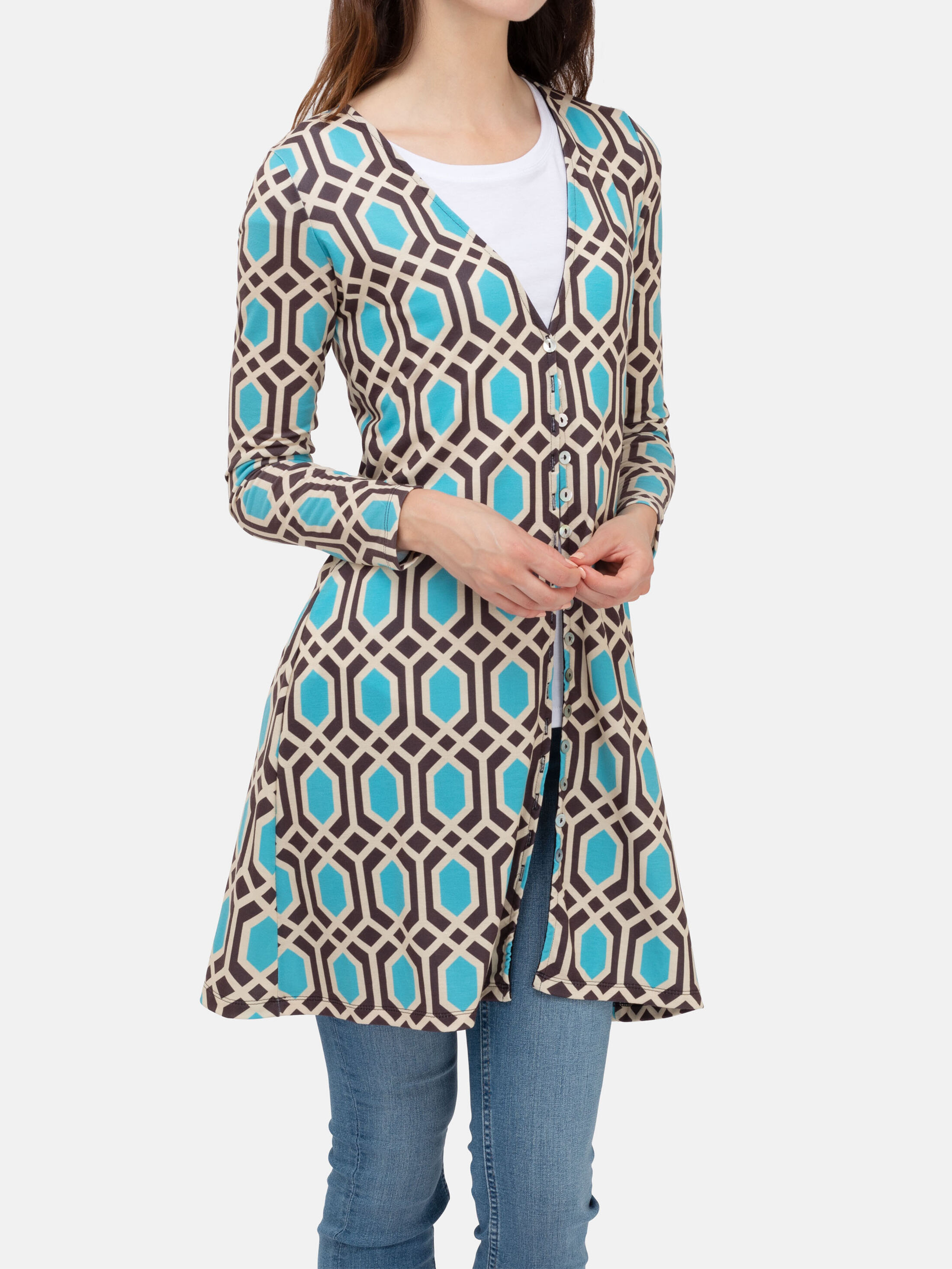 long printed cardigan button detail