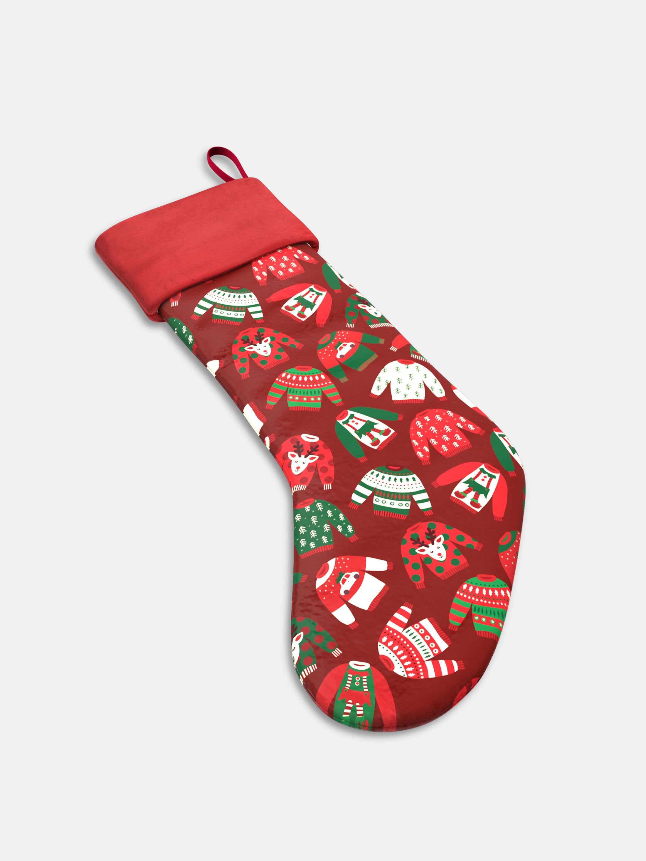 custom christmas stockings printed with a cute polar bear design on blue background