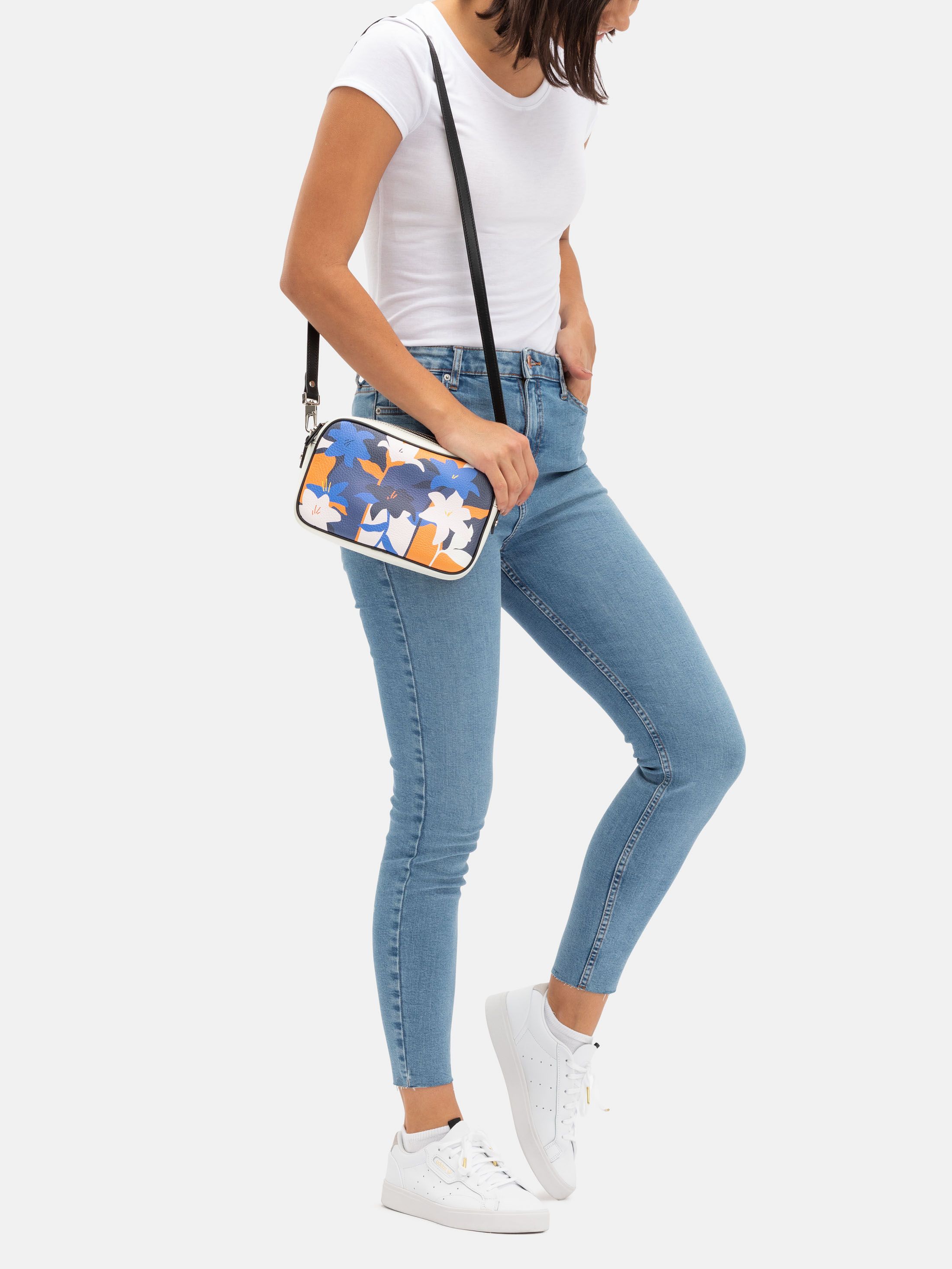 Leather camera bag with custom print design