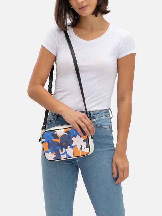 printed camera bag removable clip strap detail